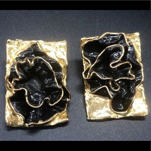 Huge vintage artisan crafted pierced earrings